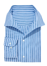 Capri Collar Blue Stripe Cotton Linen Mix Summer Shirt